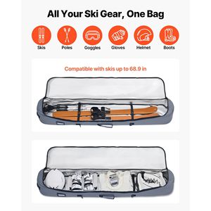 600D Waterproof Oxford Fabric Snowboard Bag for Air Travel Adjustabl Padded <b>Skis</b> Snowboards Bag up to 65 In/165 cm - Product Image 2