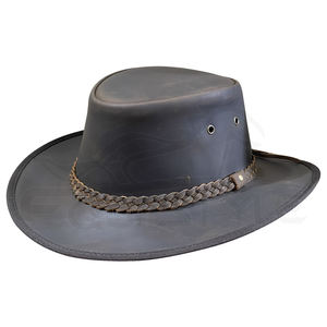 Sombrero de Vaquero de Cuero Genuino Marrón Estilo Ranchero Hecho a Mano Sombreros Occidentales con Banda Trenzada Logotipo Personalizado Sombrero Clásico de Cuero para Exteriores - Product Image 1