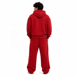 Ensemble de survêtement molletonné zippé pour homme avec logo imprimé, coupe oversize, style streetwear décontracté, vente en gros - Product Image 3