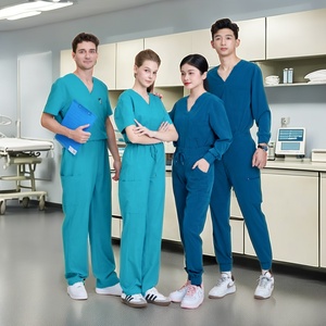 Chemise d'infirmière de haute qualité à manches longues ensemble de gommage pour les jambes larges médecin blouse blanche uniforme d'hôpital pantalon de gommage quantité minimale de commande-OEM/ODM - Product Image 2