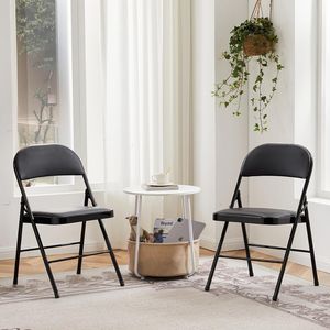 Set di 2 Sedie Pieghevoli con Telaio in Acciaio e Seduta Imbottita in Pelle, Portatili per Uso Interno/Esterno, Impilabili per Uso Commerciale - Product Image 3