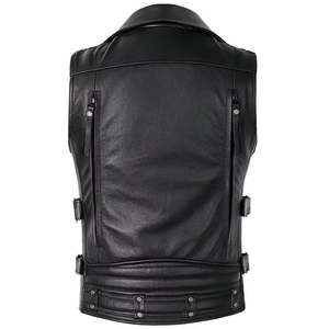 Custom Men Black <b>Leather</b> Biker Vest <b>Sleeveless</b> Motorcycle <b>Jacket</b> Punk Style Multi Zipper Genuine <b>Leather</b> Waistcoat - Product Image 2