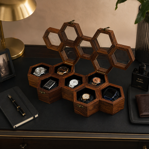 Luxury Honeycomb Wooden <b>Watch</b> Box for <b>7</b> <b>Watches</b> | Indian Rosewood Hexagon <b>Watch</b> Organizer Case | Premium Display Storage Gift - Product Image 3