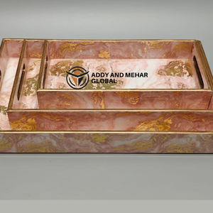 ชุดถาดเสิร์ฟลายเรขาคณิตสีชมพู 3 ชิ้น ทำจาก MDF และกระดาษ ถาดซ้อนกันได้ สำหรับตกแต่งบ้านสไตล์โมเดิร์นและใช้เสิร์ฟ - Product Image 5