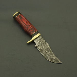 Cuchillo EDC de Hoja Fija de Acero de Damasco Hecho a Mano con Mango de Madera Pakka Roja y Empuñadura de Latón, Ideal para Caza y Bushcraft, Venta Directa de Fábrica - Product Image 4