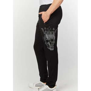 Pantalon de jogging décontracté pour homme noir à sequins motif crâne, taille élastique avec cordon de serrage - Product Image 2