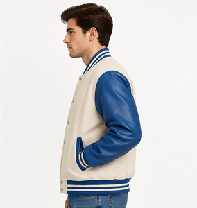 Veste universitaire bicolore pour femme en similicuir avec manches côtelées et boutons-pression, courte, pour l'hiver, style streetwear - Product Image 4