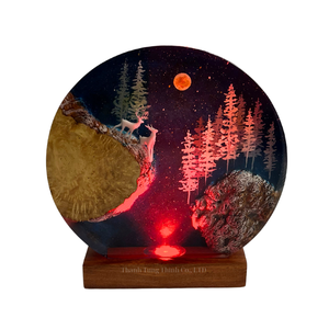 Decoración artística redonda de resina con escena de ciervos y bosque, hecha a mano, estilo nórdico, para exhibir en la sala de estar. - Product Image 4