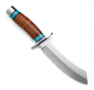 Outil utilitaire d'extérieur artisanal en acier inoxydable avec manche en cuir empilé et incrustation de pierre turquoise - Product Image 4