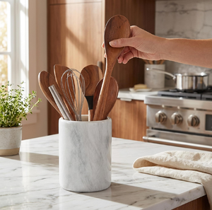Portacubiertos de mármol más vendido con base pesada que garantiza estabilidad y almacenamiento organizado para utensilios de cocina diarios en el hogar. - Product Image 6