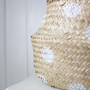 Handmade <b>Foldable</b> White Polka Dot Seagrass <b>Basket</b> <b>Foldable</b> - Multifunctional Home Storage Wholesale Made in Vietnam - Product Image 4
