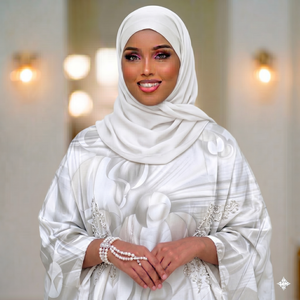 Dirac suisse bleu marine avec imprimé abstrait à bulles argentées |   Robe de cérémonie somalienne haut de gamme - Product Image 2
