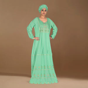 Caftán de Rayón con Bordado Intrincado, Mangas Largas Relajadas, Corte Modesto, Silueta Elegante hasta el Suelo, para Mujer, Eid y Ramadán - Product Image 2