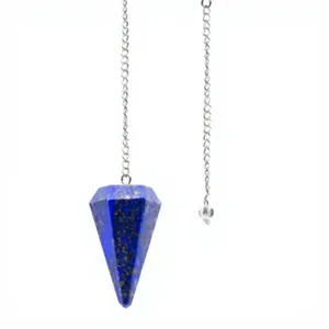 Péndulo de Reiki de Cristal de Lapislázuli Natural con Cadena Plateada, Gema Azul Facetada para Santería, Regalo para el Día de San Valentín y Año Nuevo - Product Image 1