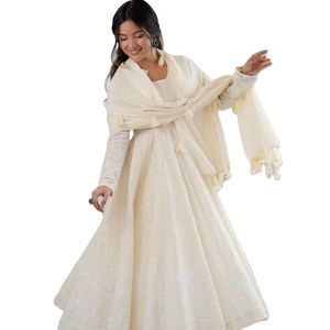 2026 Elegant Look Pure Cotton Kota <b>Fabric</b> White Color Huge Flair Pattern Designer Salwar Kameez Set For Women Or Girls Wear - Product Image 1