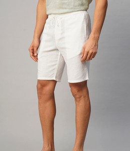 <b>Men's</b> <b>White</b> Cotton <b>Linen</b> Regular Fit <b>Shorts</b> - Product Image 4