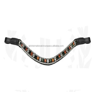 Venta al por mayor, suministro de fábrica, accesorios para caballos, banda para cejas de caballo de cuero hecha a mano con cadena de cristales multicolores de 5 filas ostentosas - Product Image 1