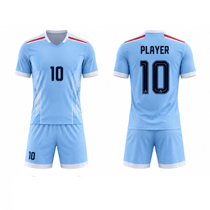 Maillot de football personnalisé sublimé pour homme, manches longues, blanc et bleu, blocs de couleur, anti-humidité, 100 % polyester, ensemble uniforme - Product Image 1