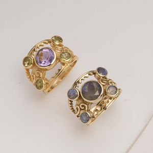 Natural Amethyst and Peridot <b>Moon</b> Shape Modern <b>Ring</b> Brass Gold Plated Handmade Multi Gemstone Designer for Women Wholesale - Product Image 2