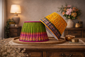 Handmade Ikat Lampshade Pleated Table <b>Lamp</b> <b>Shade</b> Decorative Home Decor Round <b>Purple</b> Orange - Product Image 3