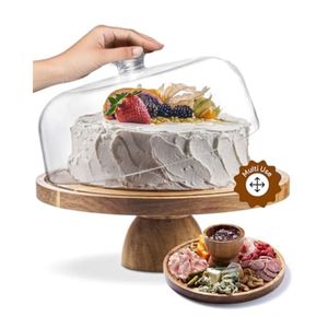 Handmade Mango Wood Cake Stand Modern Enamel Inlay Pedestal Food <b>Server</b> Decorative Round Dessert Display Tray for Party Wedding - Product Image 5