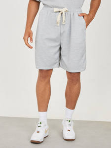 Conjuntos de ropa de verano de color sólido tejidos a medida de fábrica, conjunto informal de camiseta de manga corta con cuello redondo y pantalones cortos para hombre - Product Image 4