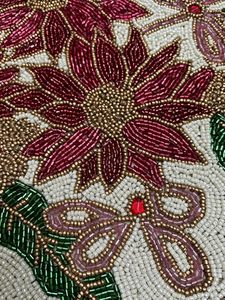 <b>Round</b> Beaded Table <b>Mat</b> With Floral Design Handmade Bohemian Style Fabric Decor 450 Mm Diameter - Product Image 2