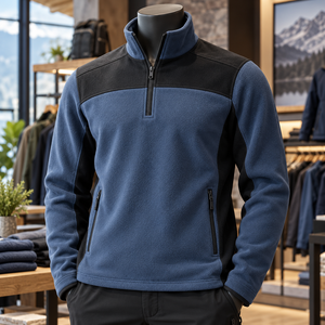 Veste polaire pour homme à col montant, intérieur chaud, poignets élastiques, fermeture éclair partielle, fabriquée en tissu polaire doux, fermeture éclair sur le devant - Product Image 1