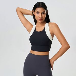 Soutien-gorge de sport respirant à maintien moyen, simple, uni, avec logo frontal, en Spandex/Nylon pour le yoga - Product Image 4