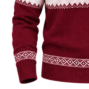 Suéter de Punto para Hombre, Color Borgoña, Diseño Fair Isle, Cuello Chal con Botones, Patrón de Letras Blancas, Manga Larga, Invierno, 100% Algodón - Product Image 6