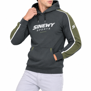 SINEWY SPORTS Men's Zip-Up Hooded Sweatshirt Regular Fit Dark Gray Olive Green Sleeve Pocket Breathable Eco-Friendly Winter - Product Image 1