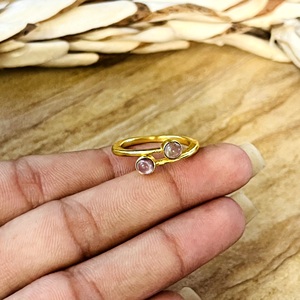 Trendy <b>Rose</b> <b>Quartz</b> <b>Rings</b> Minimalist Brass Jewelry Women 18k Gold Plated Dainty bypass Band Boho Swirl Design Wholesale/OEM/ODM - Product Image 3
