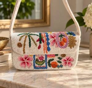 Sac de rangement artisanal HASAN CRAFT en perles avec visages de chiens brodés, style bohème, 100% coton, capacité 3L+, multifonctionnel - Product Image 5