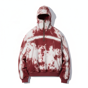 Sudadera con Capucha y Media Cremallera Unisex, Estilo Lavado Ácido, Tinte Liso, 100% Algodón, Cortavientos, Estilo Urbano, Personalizable - Product Image 3