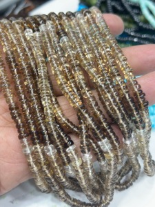 Perles de pierres précieuses de haute qualité pour la fabrication de bijoux, 17 pouces, quartz fumé naturel ombré, forme Heishi lisse, taille 6-7 mm - Product Image 2