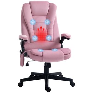 Sedia da Ufficio Direzionale in Velluto Rosa con Massaggio Riscaldato e 6 Punti di Vibrazione, Design Tradizionale e Contemporaneo per Dirigenti - Product Image 1