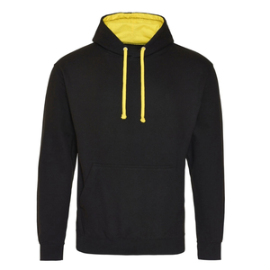 Sweat-shirt à capuche noir pour homme avec doublure jaune et cordons de serrage, coupe classique, en molleton de coton, décontracté, pour l'automne, avec poches - Product Image 5