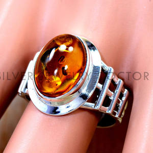 Anillo de Plata de Ley 925 con Corte Ovalado de Ámbar Natural, Anillo Hecho a Mano con Gema Semipreciosa Certificada, Anillo de Boda para Hombre y Mujer - Product Image 2