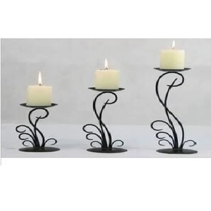 Modern Iron Taper Candle Stand Set of 3 <b>Black</b> Finish Home Decoration Centerpiece - Product Image 2
