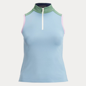 Polo sin mangas para mujer, casual, para golf, con media cremallera, bajo curvo, talla grande, tela elástica, transpirable, de secado rápido - Product Image 2