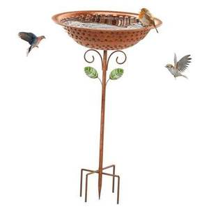 Antique Copper Metal Bird Bath Stake Outdoor Garden Weather Resistant Fluted Basin Heart Scroll Leaf Yard <b>Ornament</b> - Product Image 5