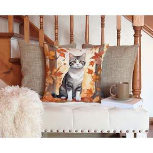 American Wirehair <b>Cat</b> Decorative Outdoor/Indoor Throw Pillow 14x14 Machine-Washable Fall Leaves Design for <b>Couch</b> Bed Patio Decor - Product Image 3