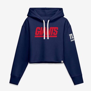Sweat-shirt à capuche court bleu marine pour femme avec logo Giants, manches longues, tricoté, pour l'automne - Product Image 3