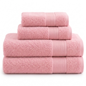 Ensemble de serviettes de bain en coton premium, couleur unie, rectangulaires, tissées, douces, absorbantes, unies, gris, bleu, beige - Product Image 2
