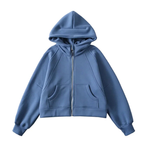Sudadera con capucha gruesa estilo streetwear para mujer, otoño-invierno 2024, holgada, color liso, abrigo informal, chaqueta corta Y2K 100% frontal - Product Image 5