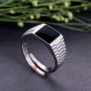 925 Sterling Silver Adjustable Engagement Wedding <b>Ring</b> with <b>Black</b> Onyx Gemstone Luxury Style for Party Occasions - Product Image 2