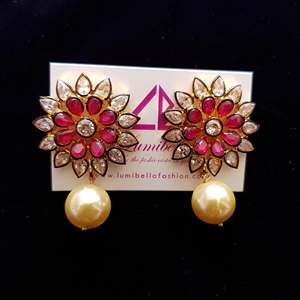 Religious Bohemian Number Pearl Pendant Earrings Gold Plated Alloy Gift - Product Image 1