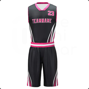 Ensemble de maillots de basket-ball sublimés personnalisés, sans manches, col en V, noir, rose, blanc, uniforme d'équipe - Product Image 1