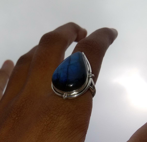 Natural Labradorite Ring 925 Sterling Silver Blue Fire Labradorite Gemstone Blue Flash Stone Ring Unique Gift for Her - Product Image 3