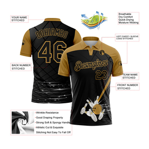 Maillot de bowling personnalisé de haute qualité pour homme, manches courtes, anti-humidité, impression par sublimation, vêtements de sport d'équipe, coupe classique, noir et or - Product Image 6
